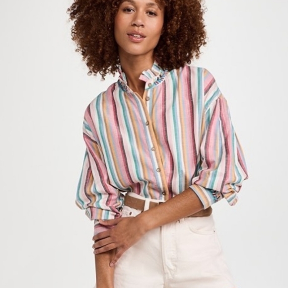 Xirena Boho Striped Multicolor Women's Bottom Down Shirt Medium - Picture 1 of 7